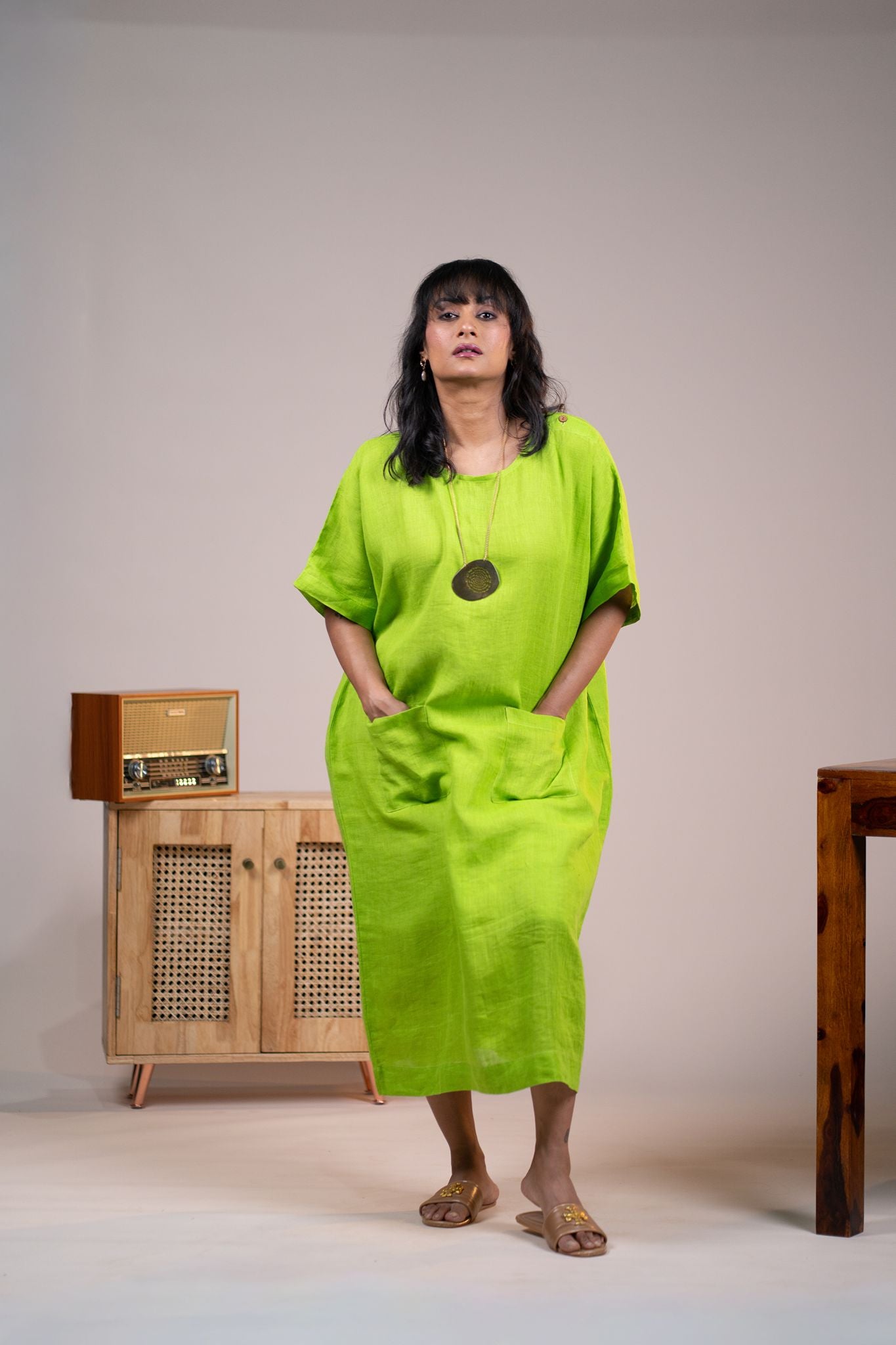 Lime green linen kaftan