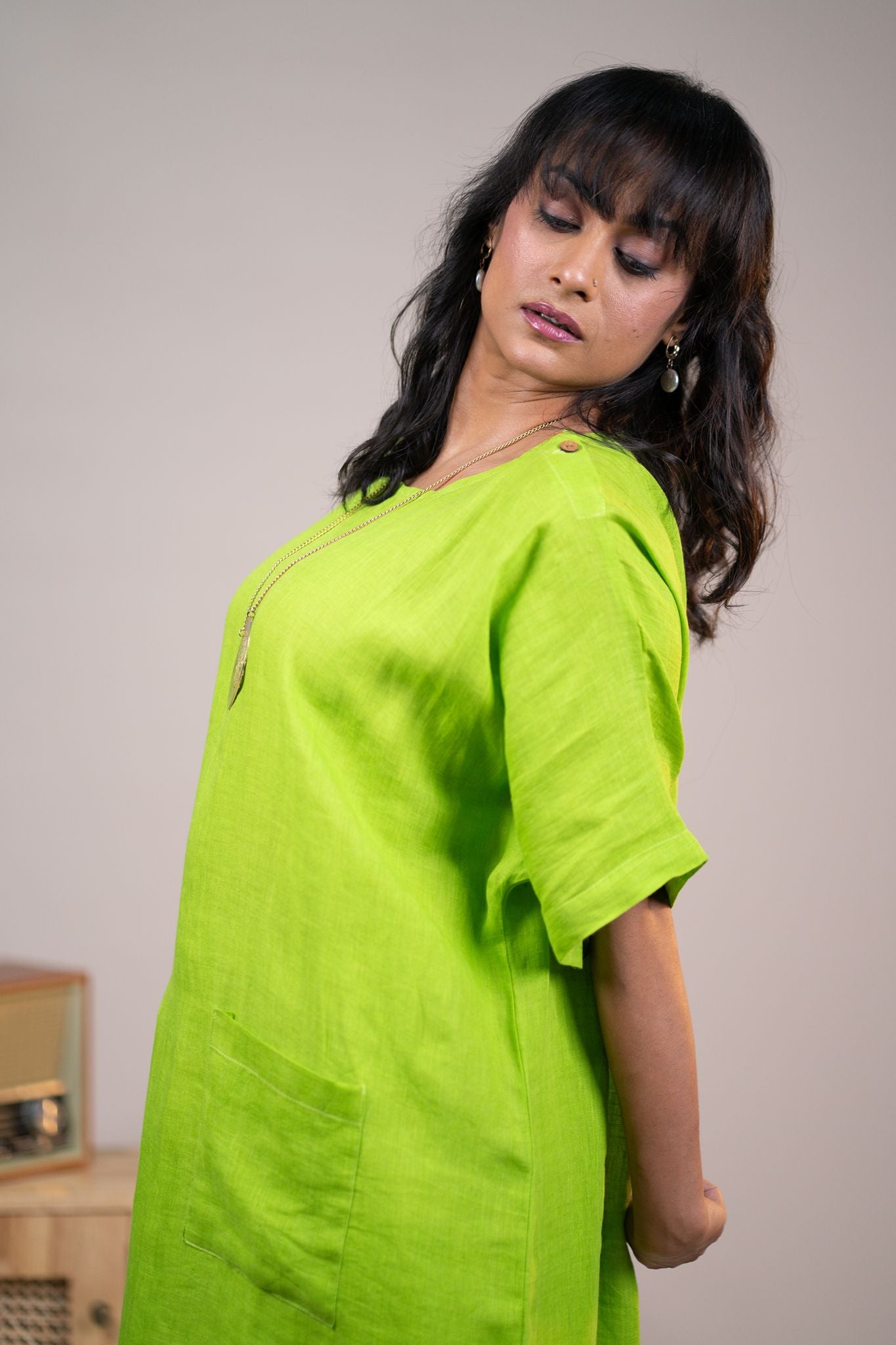 Lime green linen kaftan