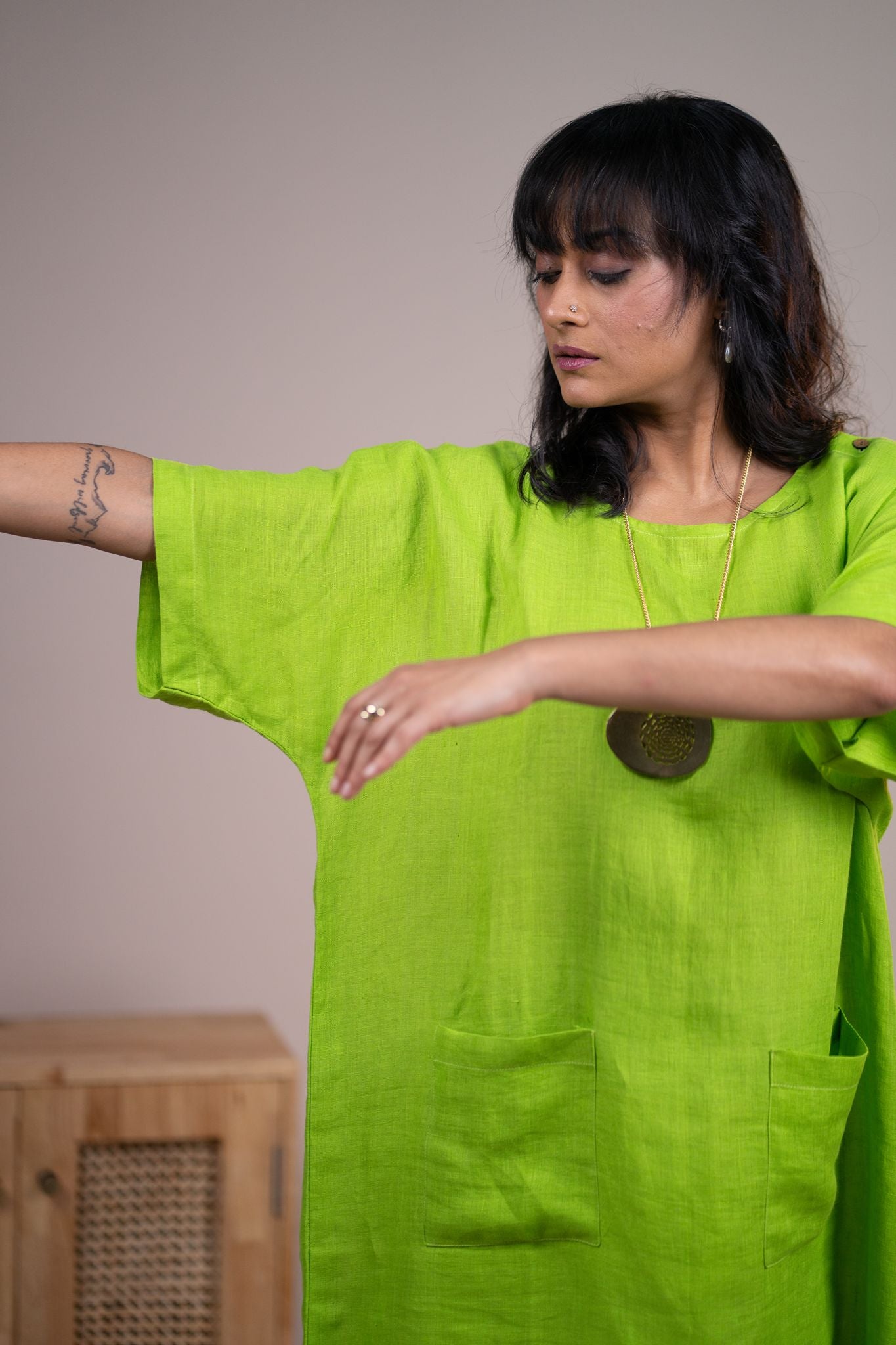 Lime green linen kaftan