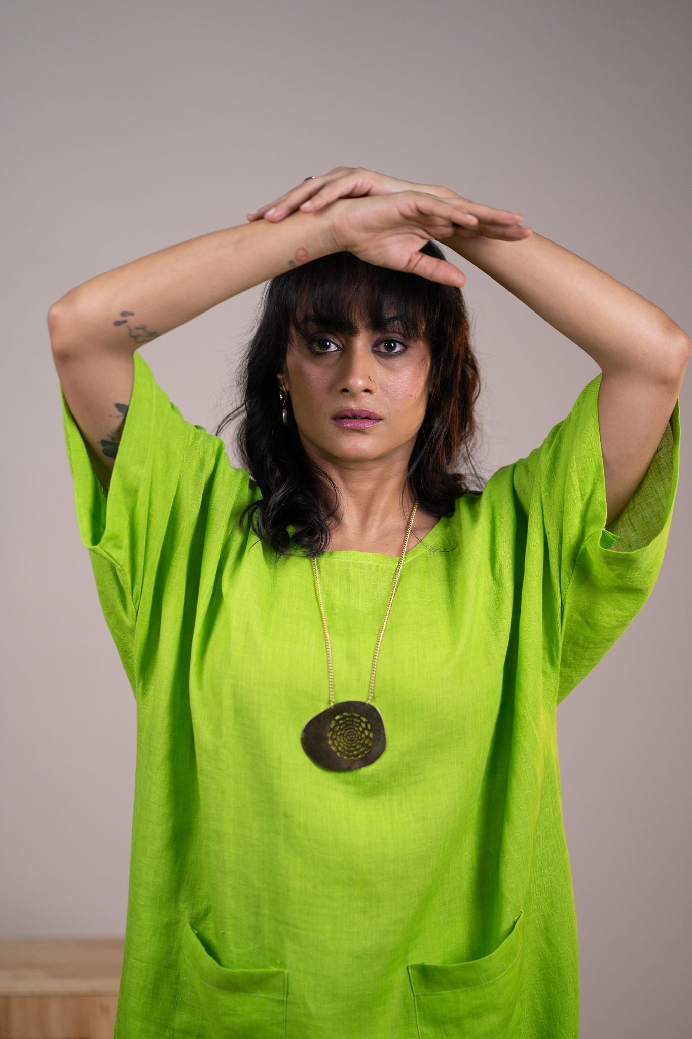 Lime green linen kaftan