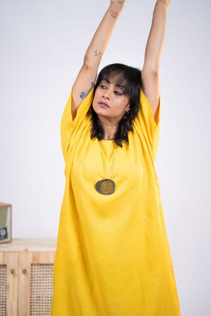 Yellow linen kaftan dress