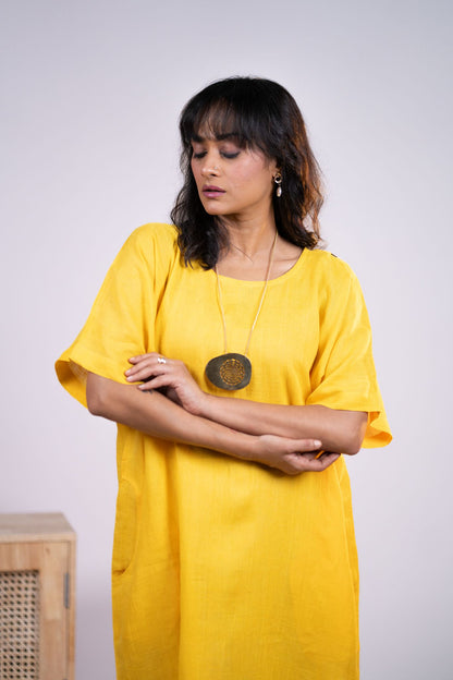 Yellow linen kaftan dress