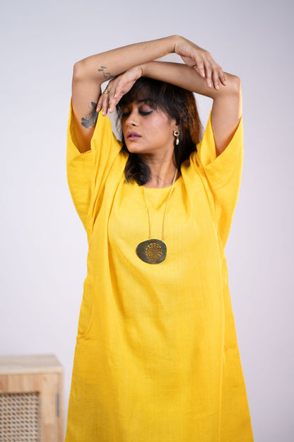 Yellow linen kaftan dress