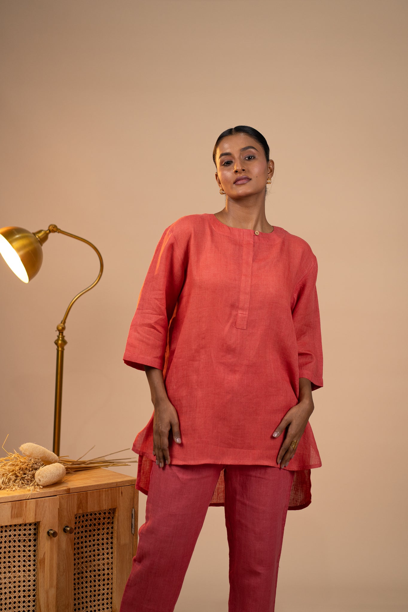 Gajri linen short kurta set