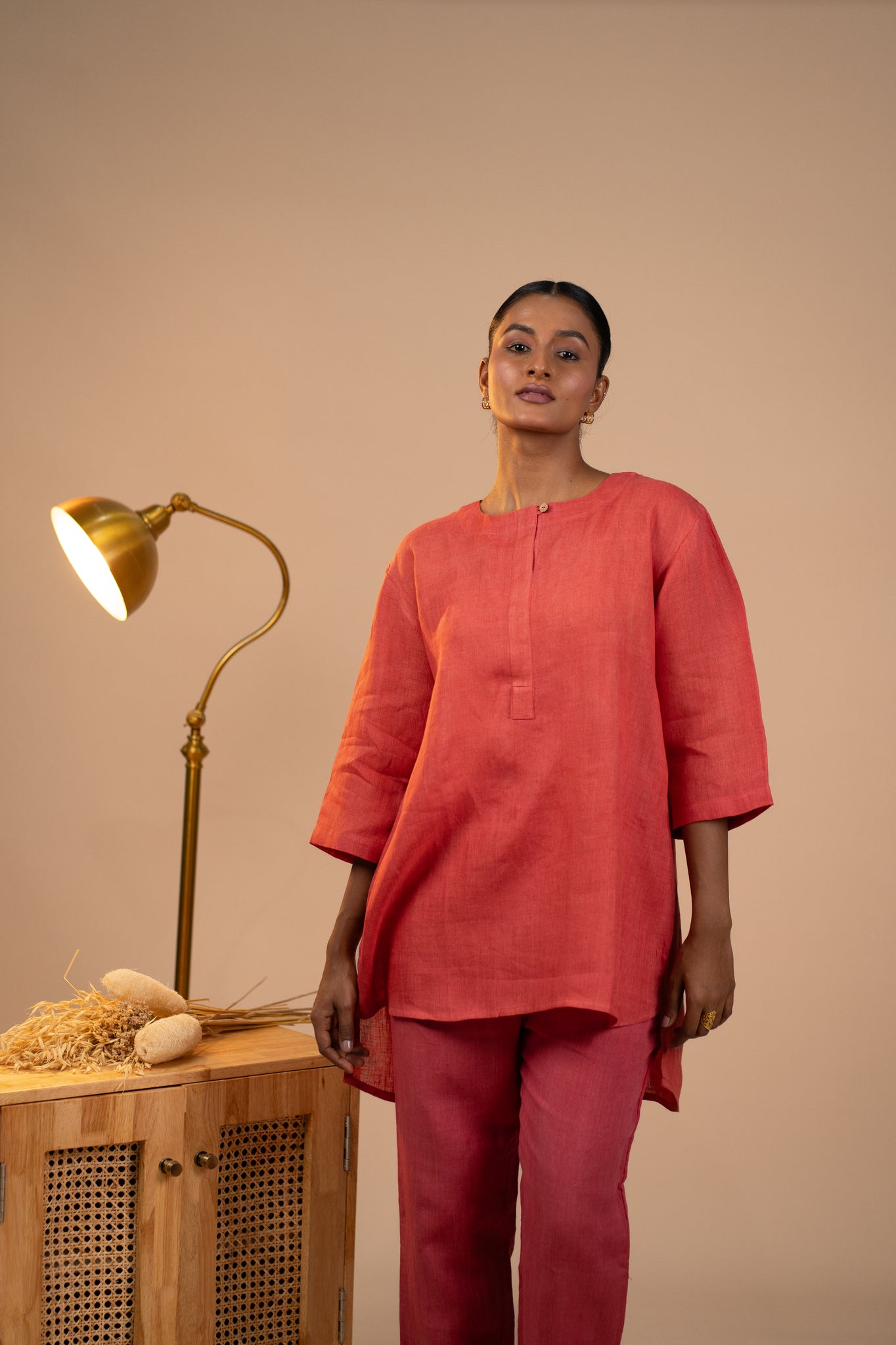 Gajri linen short kurta set