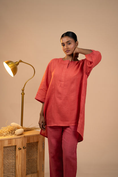 Gajri linen short kurta set