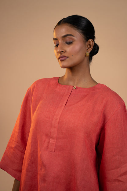 Gajri linen short kurta set