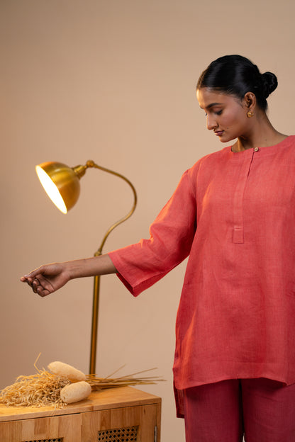 Gajri linen short kurta set