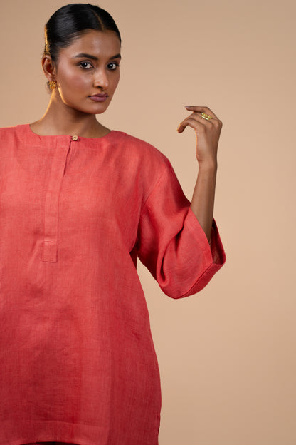 Gajri linen short kurta set