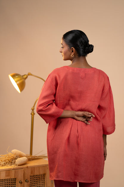 Gajri linen short kurta set