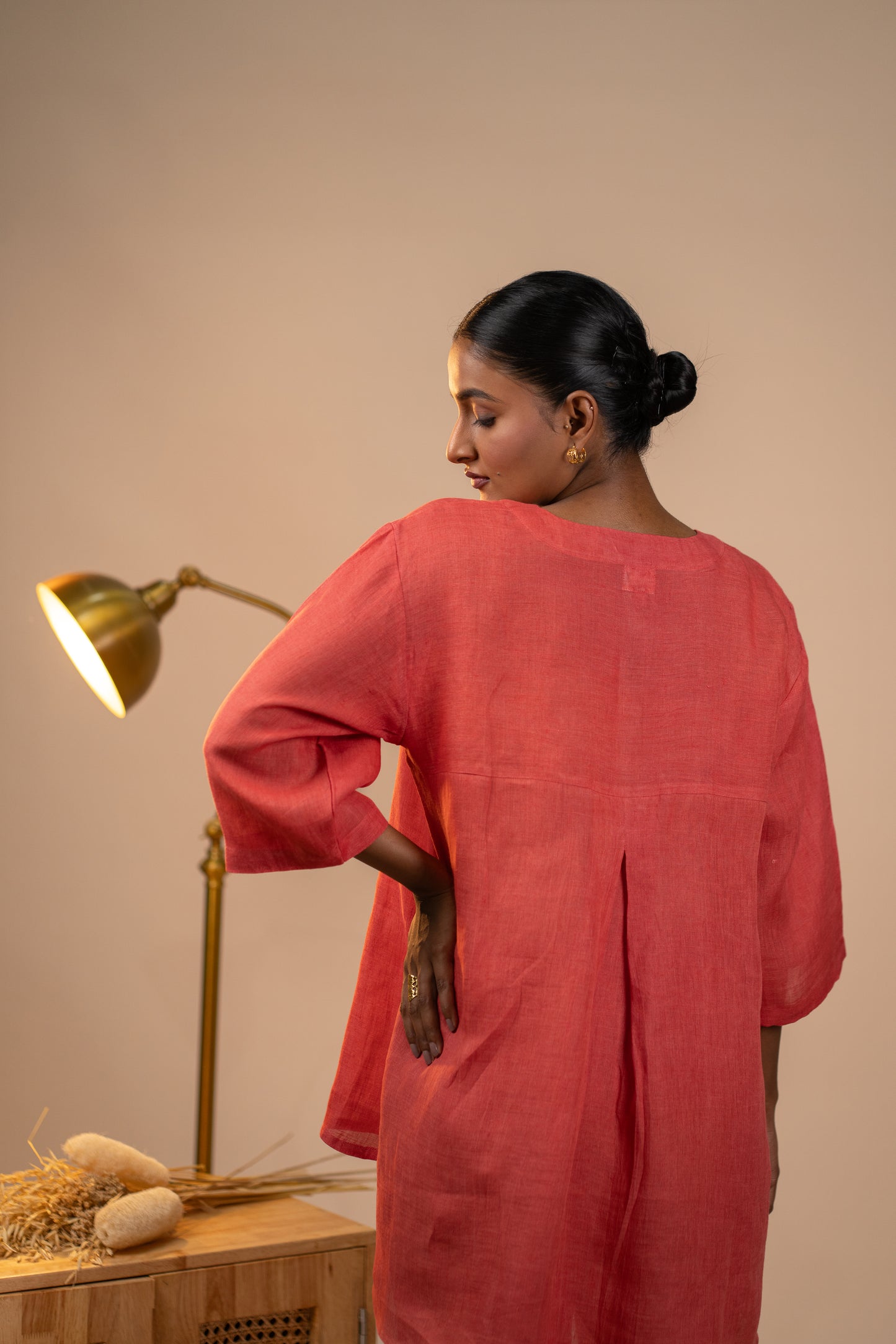 Gajri linen short kurta set