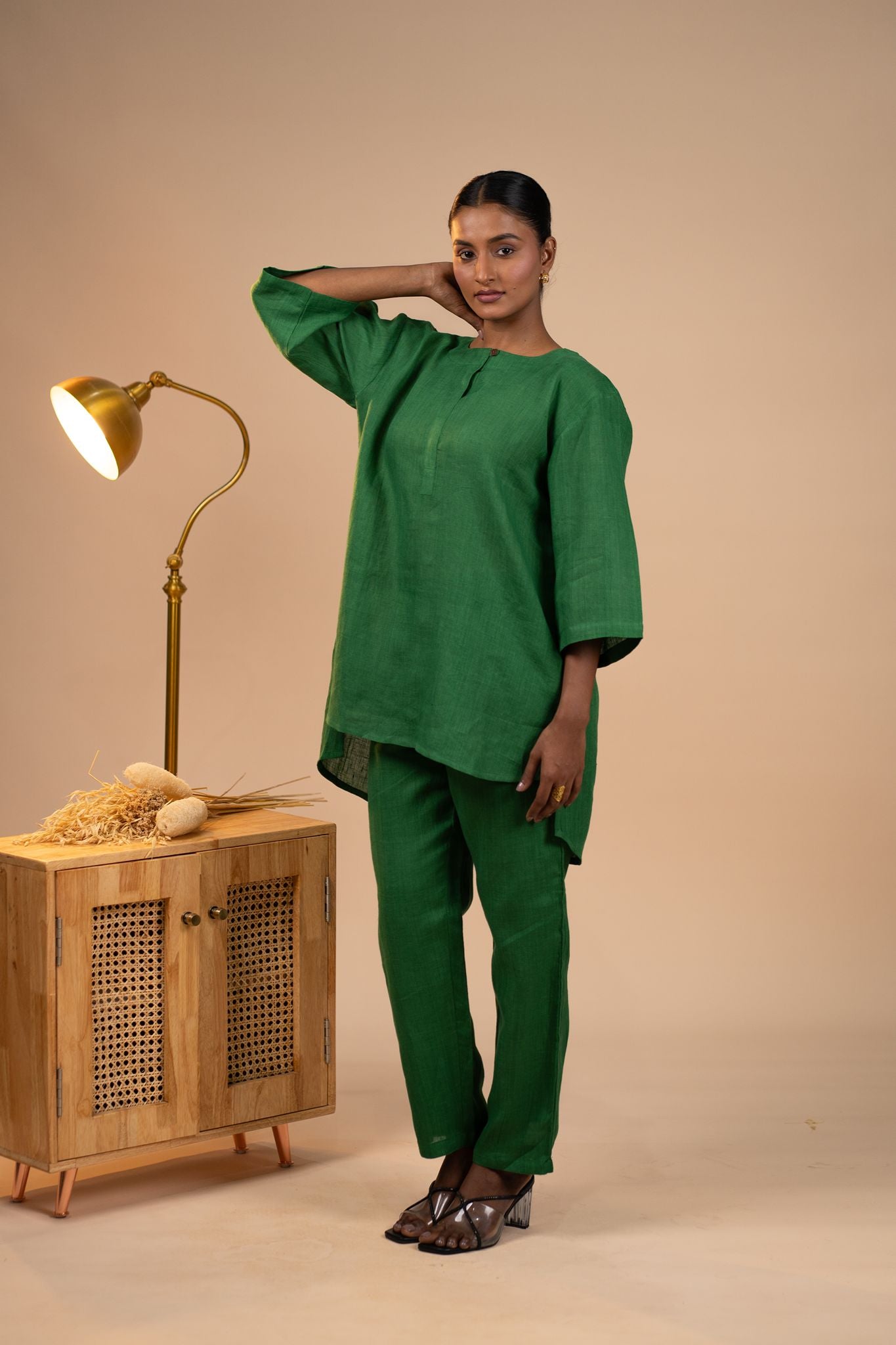 Emerald linen short kurta set