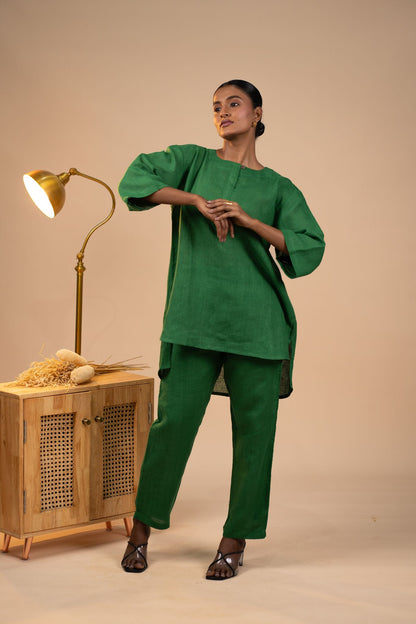 Emerald linen short kurta set