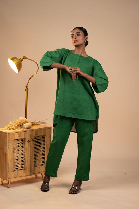 Emerald linen short kurta set