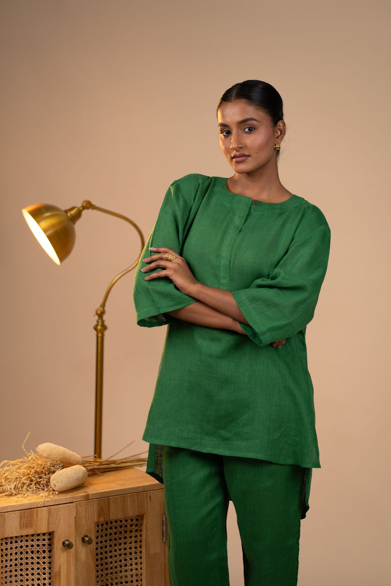Emerald linen short kurta set