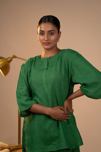 Emerald linen short kurta set