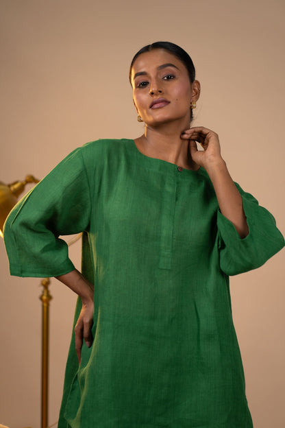 Emerald linen short kurta set