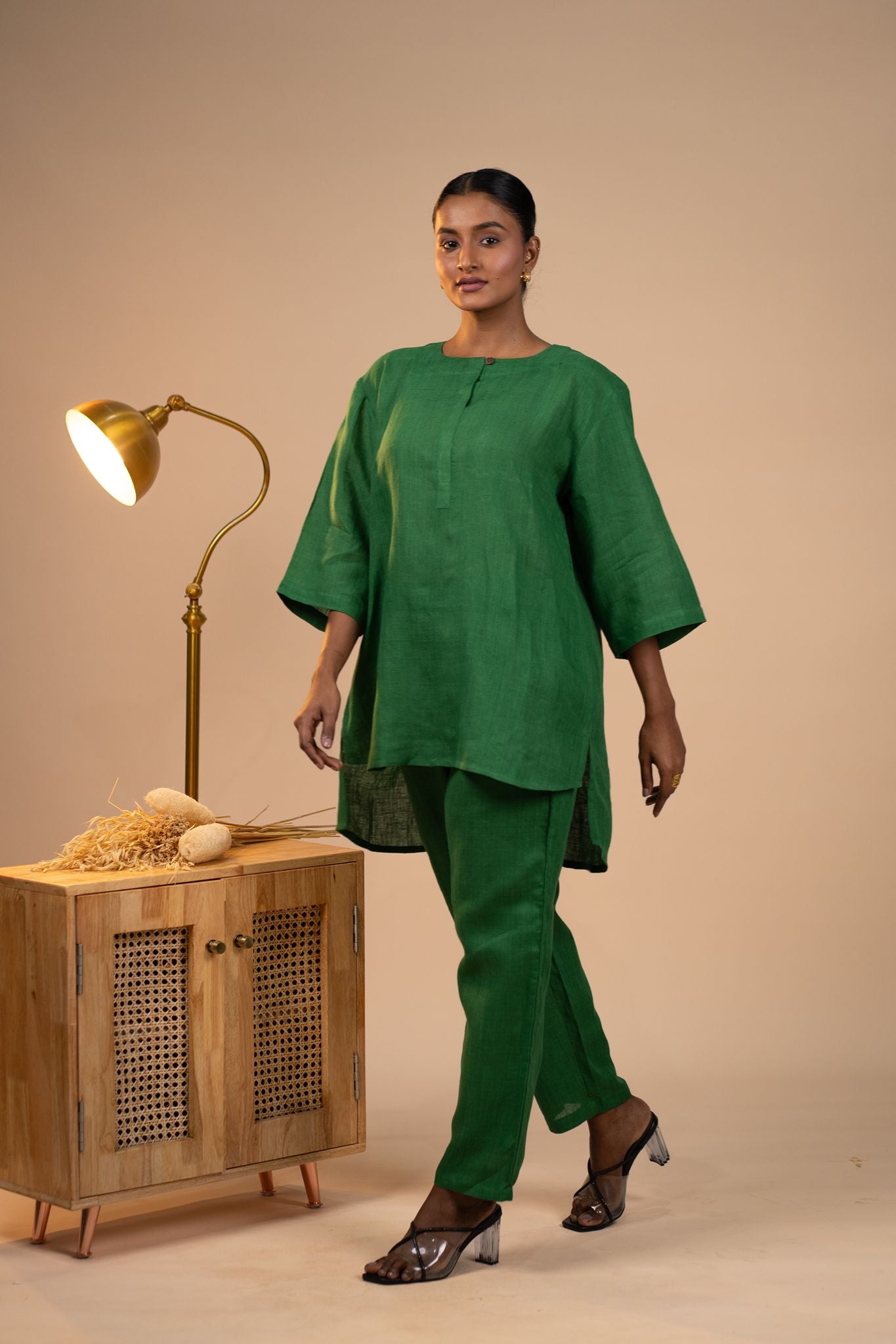 Emerald linen short kurta set