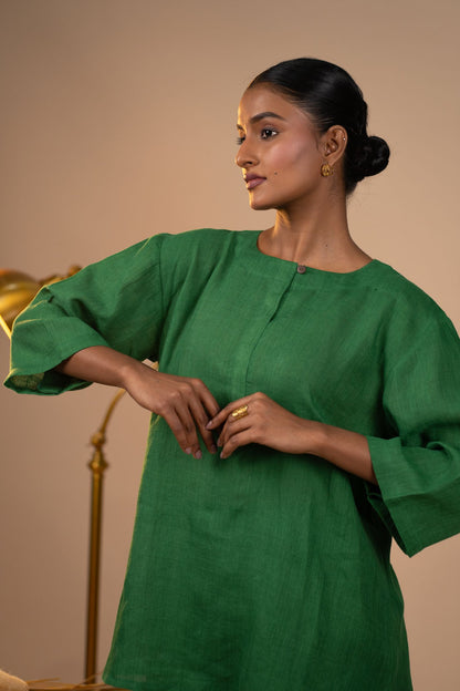 Emerald linen short kurta set