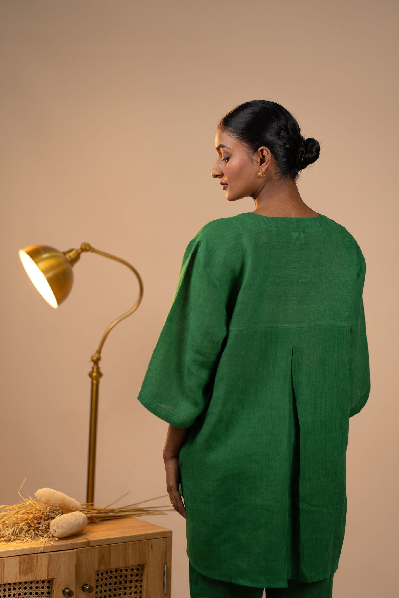 Emerald linen short kurta set