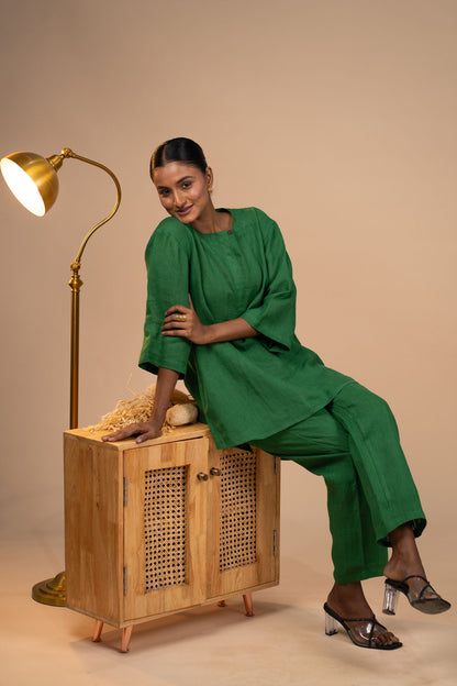 Emerald linen short kurta set