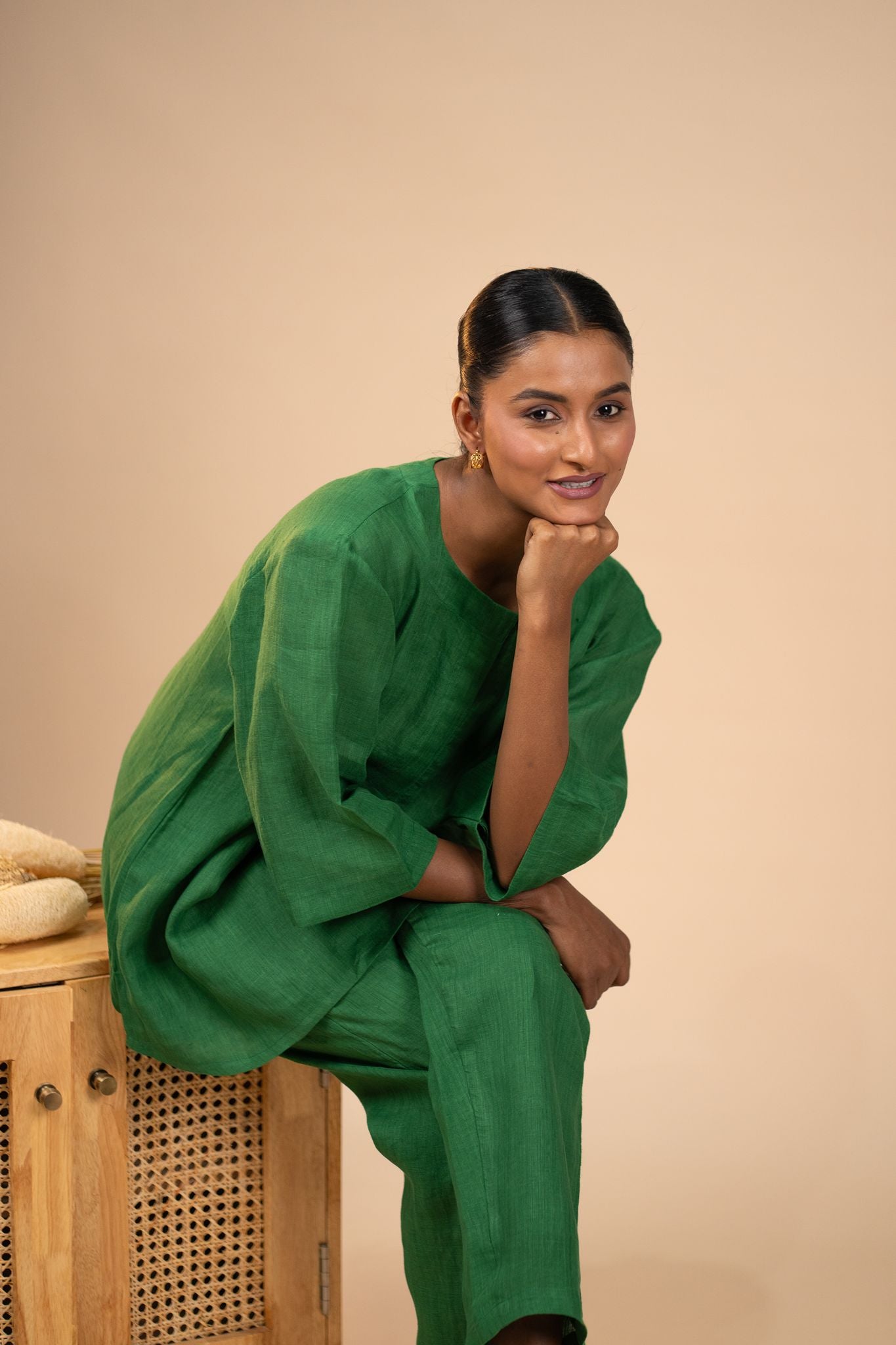 Emerald linen short kurta set