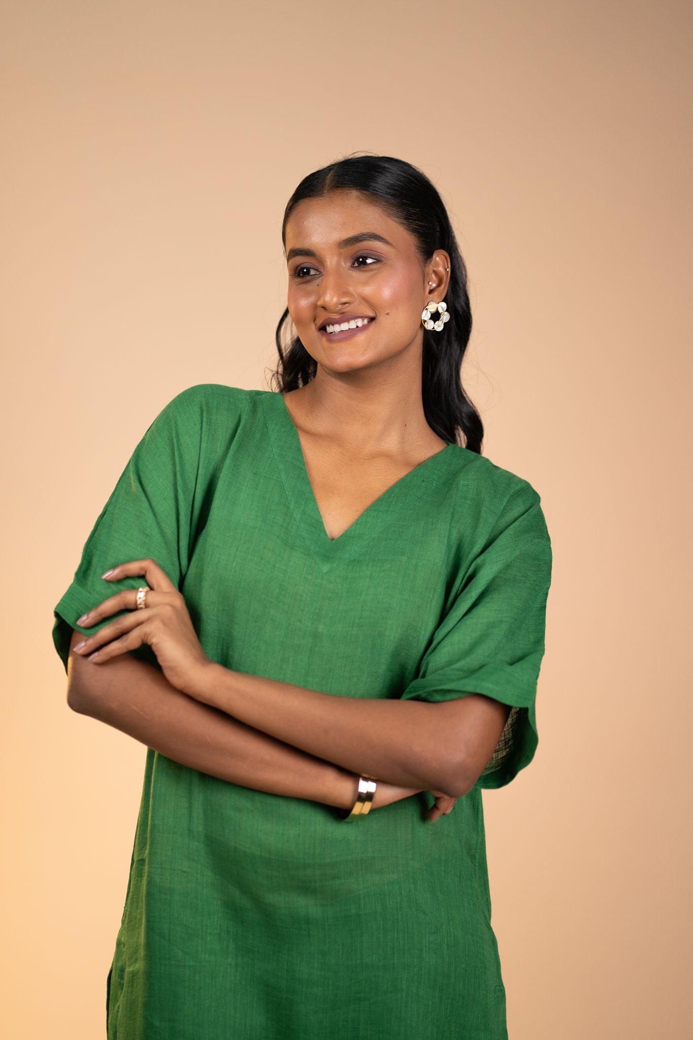 Emerald linen kimono sleeve kurta set