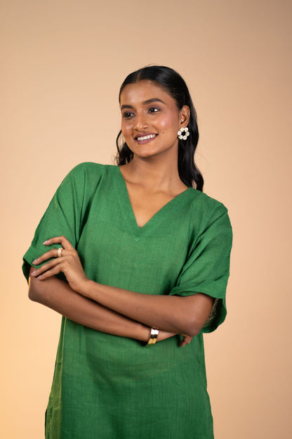 Emerald linen kimono sleeve kurta set