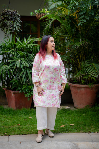 Hyderangea print kurta set with linen pants