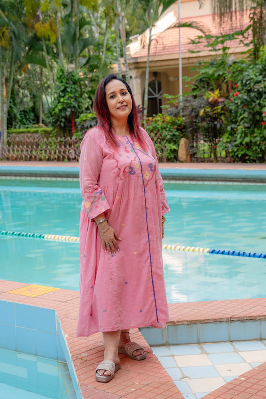 Blush Pink Jamdani Patchwork Dress