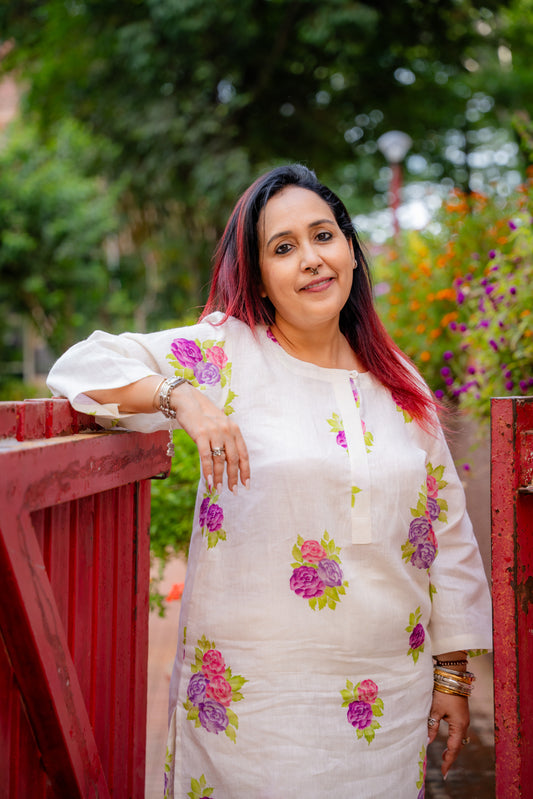 Rose Linen kurta Set