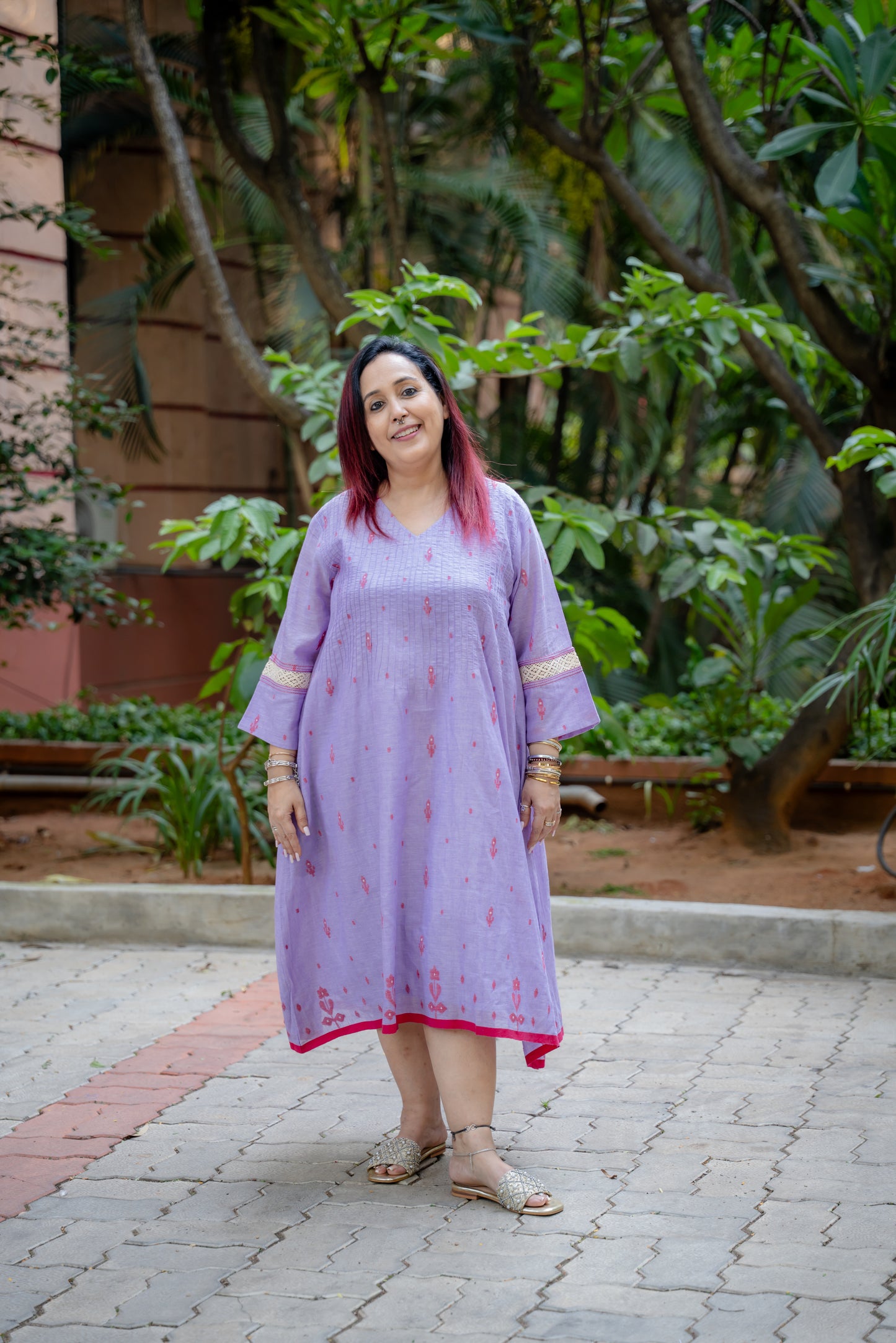 Lavender Pintuck Jamdani Dress