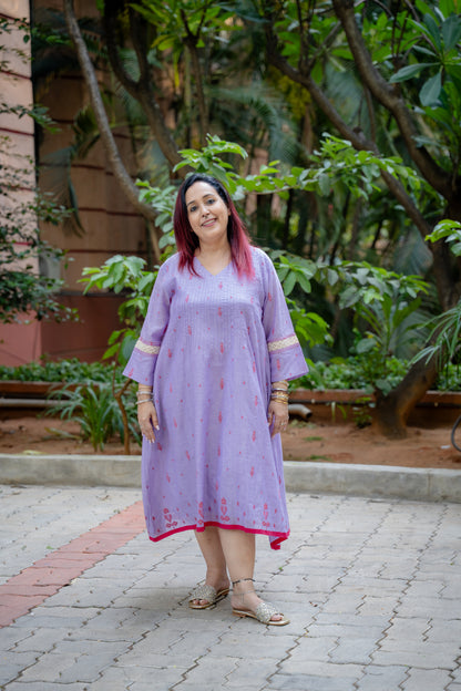 Lavender Pintuck Jamdani Dress