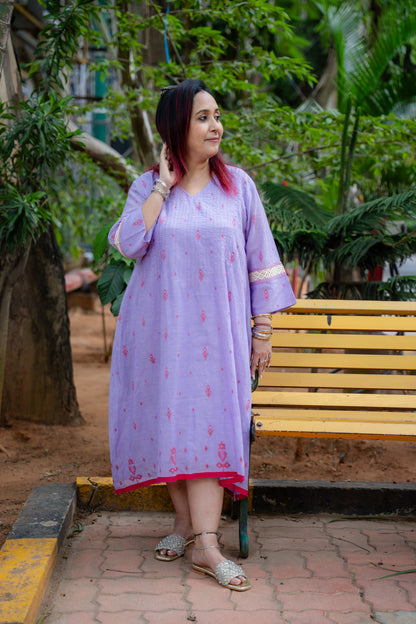 Lavender Pintuck Jamdani Dress