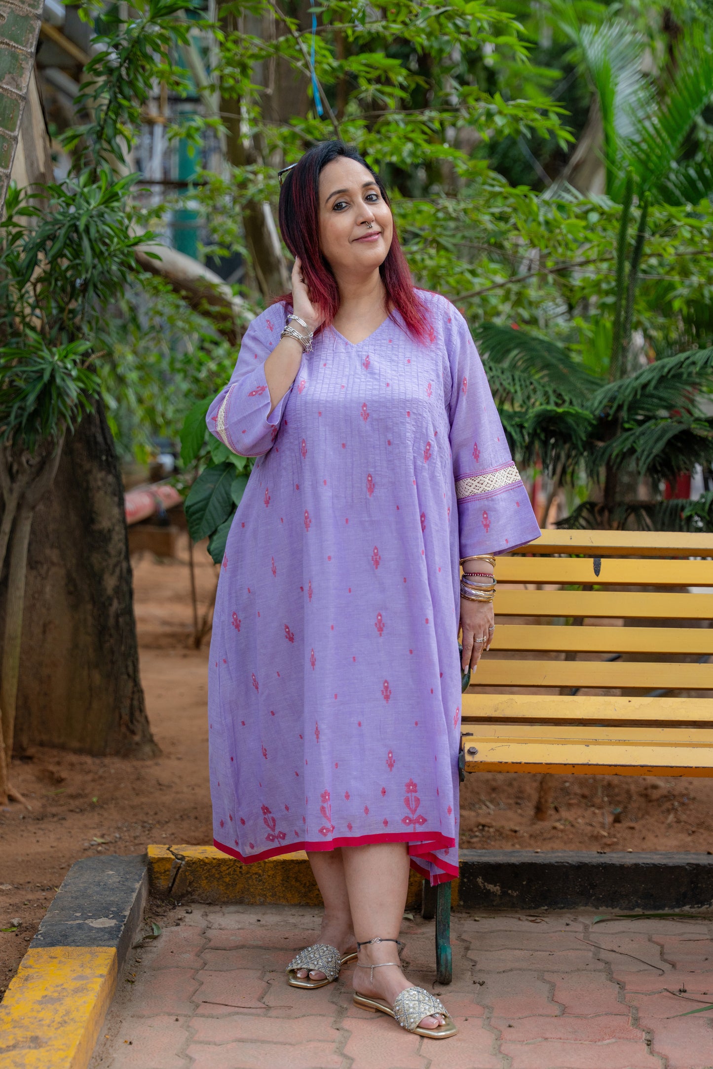Lavender Pintuck Jamdani Dress