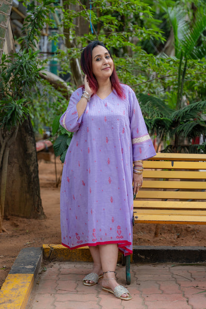 Lavender Pintuck Jamdani Dress