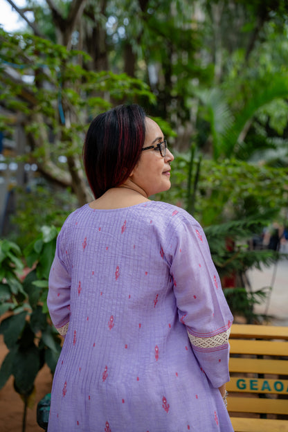 Lavender Pintuck Jamdani Dress