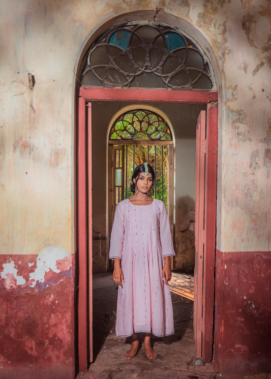 Pink stripes pleated Jamdani dress
