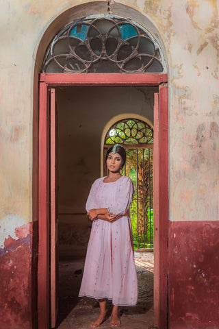 Pink stripes pleated jamdani dress