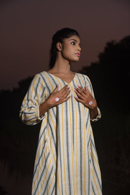 Stripes relaxed fit dress Handwoven Cotton