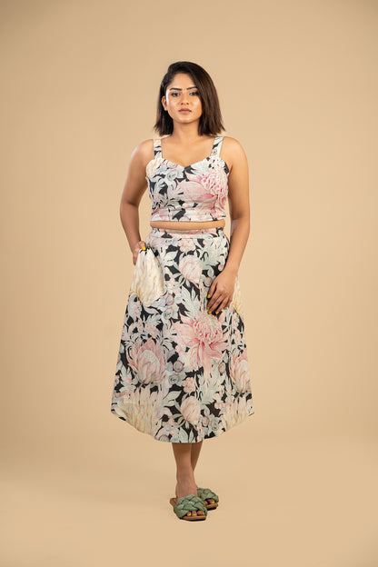 Australian flower linen skirt and crop top set
