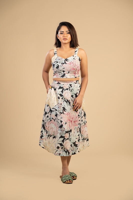 Australian flower linen skirt and crop top set