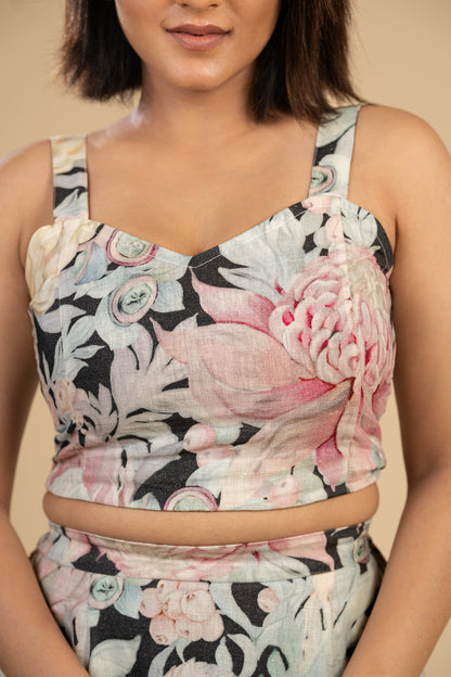 Australian flower linen skirt and crop top set