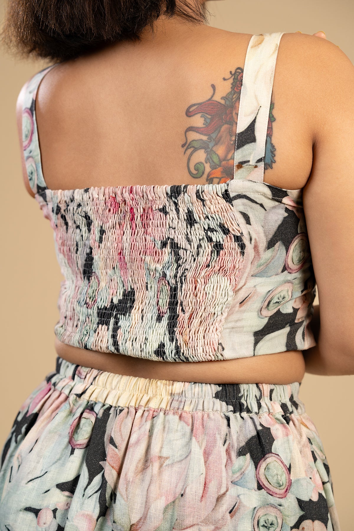 Australian flower linen skirt and crop top set