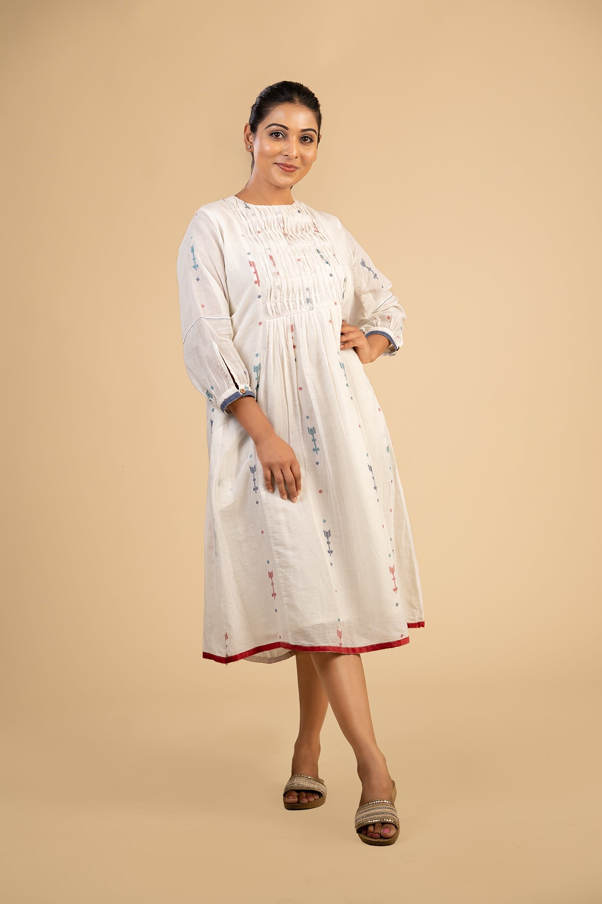 White jamdani smocked dress