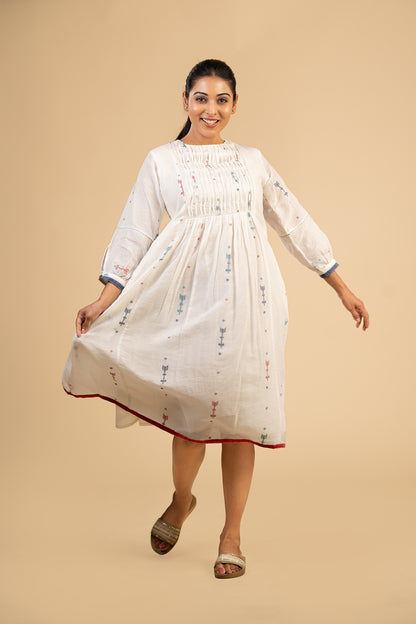 White jamdani smocked dress