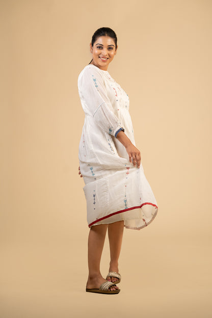 White jamdani smocked dress
