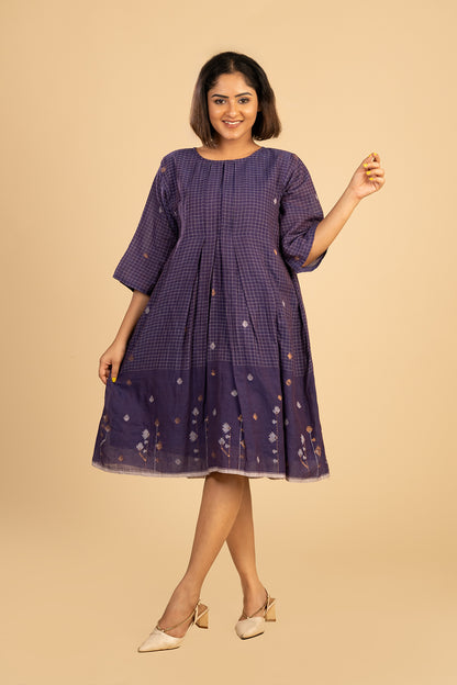Jamun Box Pleat Jamdani with Zari border