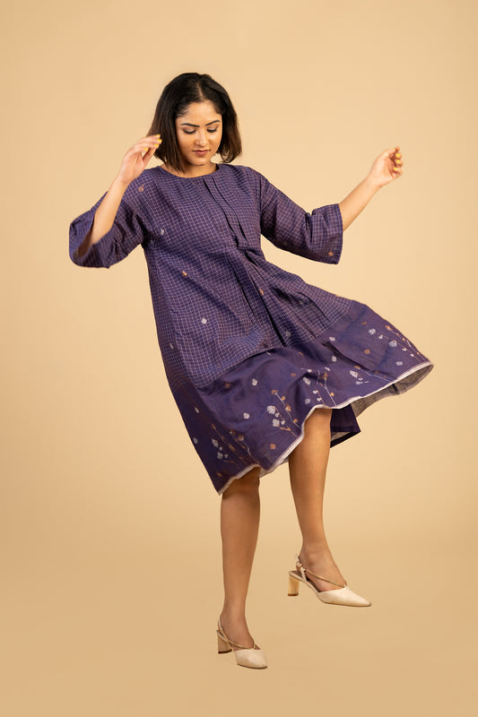 Jamun Box Pleat Jamdani with Zari border