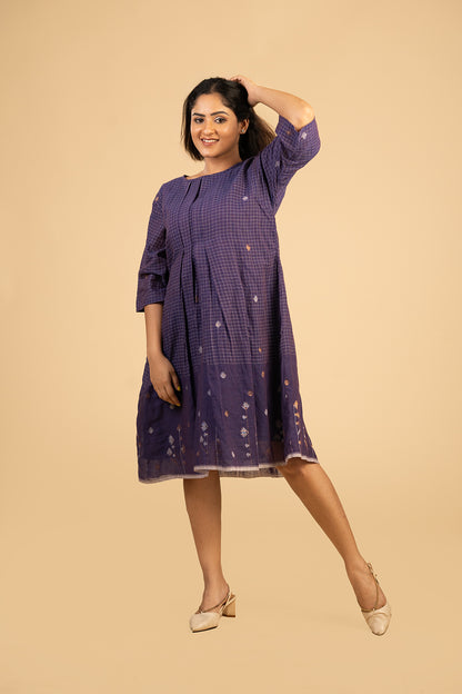 Jamun Box Pleat Jamdani with Zari border